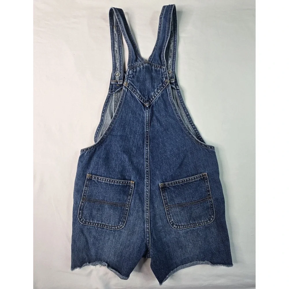 Old Navy Denim Shortalls Girls L 10-12 Blue Distressed Raw Hem Overalls Country